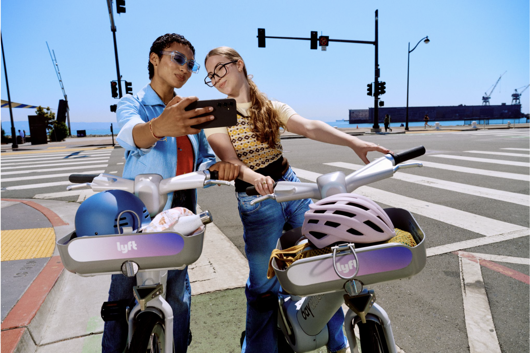 Riders on Bay Wheels bikes in SF